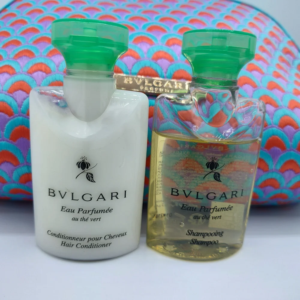 BVLGARI Green Tea Makeup Cosmetic Bag + Lotion Shampoo Conditioner Luxe GWP Set - Picture 3 of 13